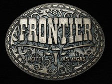 PG13120 VINTAGE 1970s  FRONTIER HOTEL  CASINO  GAMBLING BRASSTONE BELT BUCKLE