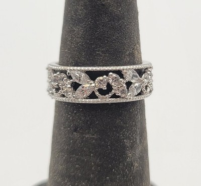 Epiphany Platinum Plated Sterling Silver CZ Eternity Band QVC Sz 6