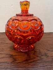 Vtg L E Smith Amberina Moon & Stars Small Glass Lidded Compote Candy Dish