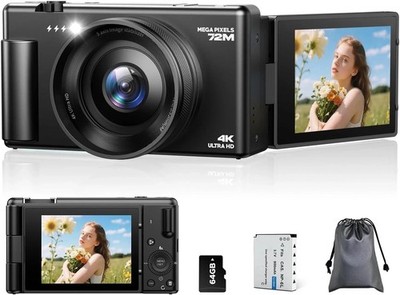 UHD 4K Autofokus Digitalkamera 72MP Fotokamera 2,8 Zoll 270°Flip-Bildschirm 64GB
