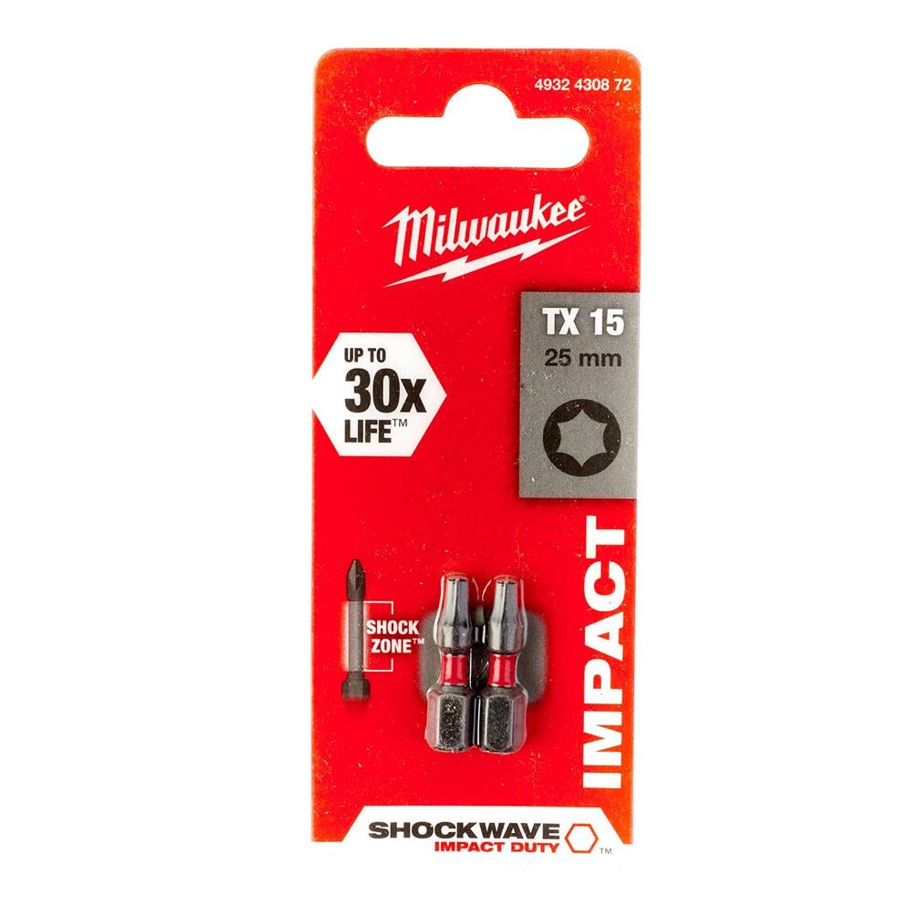 Milwaukee SHOCKWAVE TX15 25mm Impact Screwdriver Bits - Pack of 2