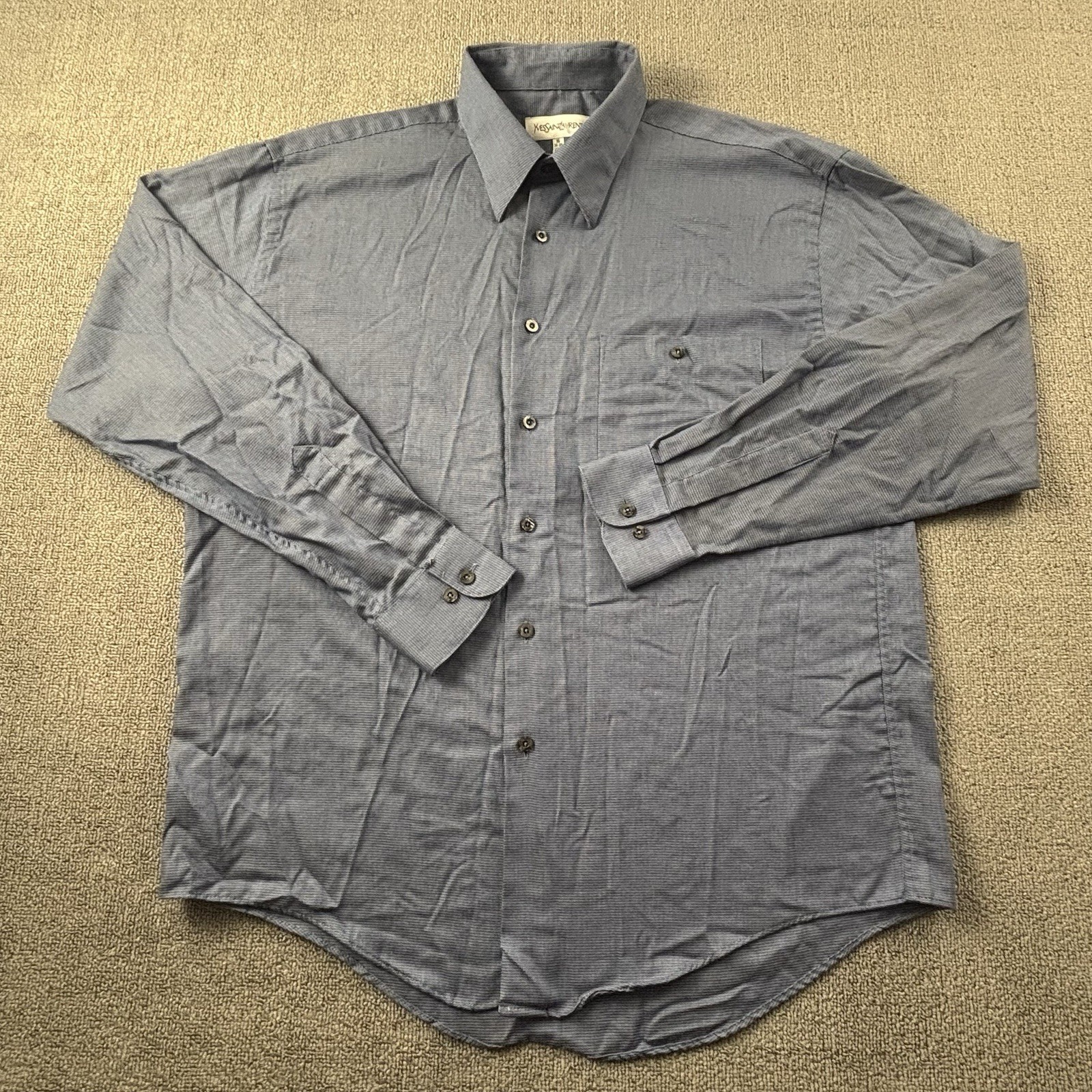 Camicia vintage Yves Saint Laurent adulto grande blu con bottoni manica lunga lusso