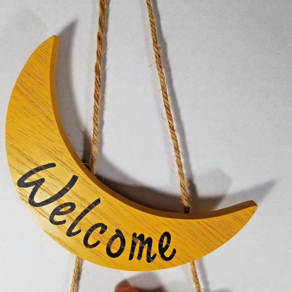 Madera Jack-O-Lantern Calabaza Luna Letrero de Bienvenida Cordel Puerta Colgante de Pared Avon De Colección Foto 4 de 4