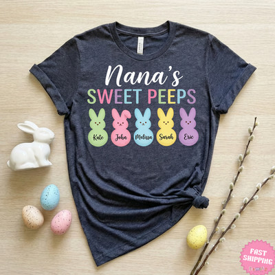 Custom Nana's Favorite Peeps Easter T-Shirt: Personalized Grandkids Names