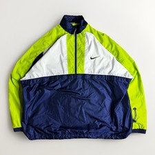 Vintage Y2K Nike Windbreaker Mens XL Volt Green White Pullover 1/2 Zip Swoosh