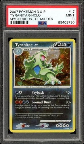 Pokemon Tyranitar D&P Mysterious Treasures Holo Rare #17/123 PSA 9