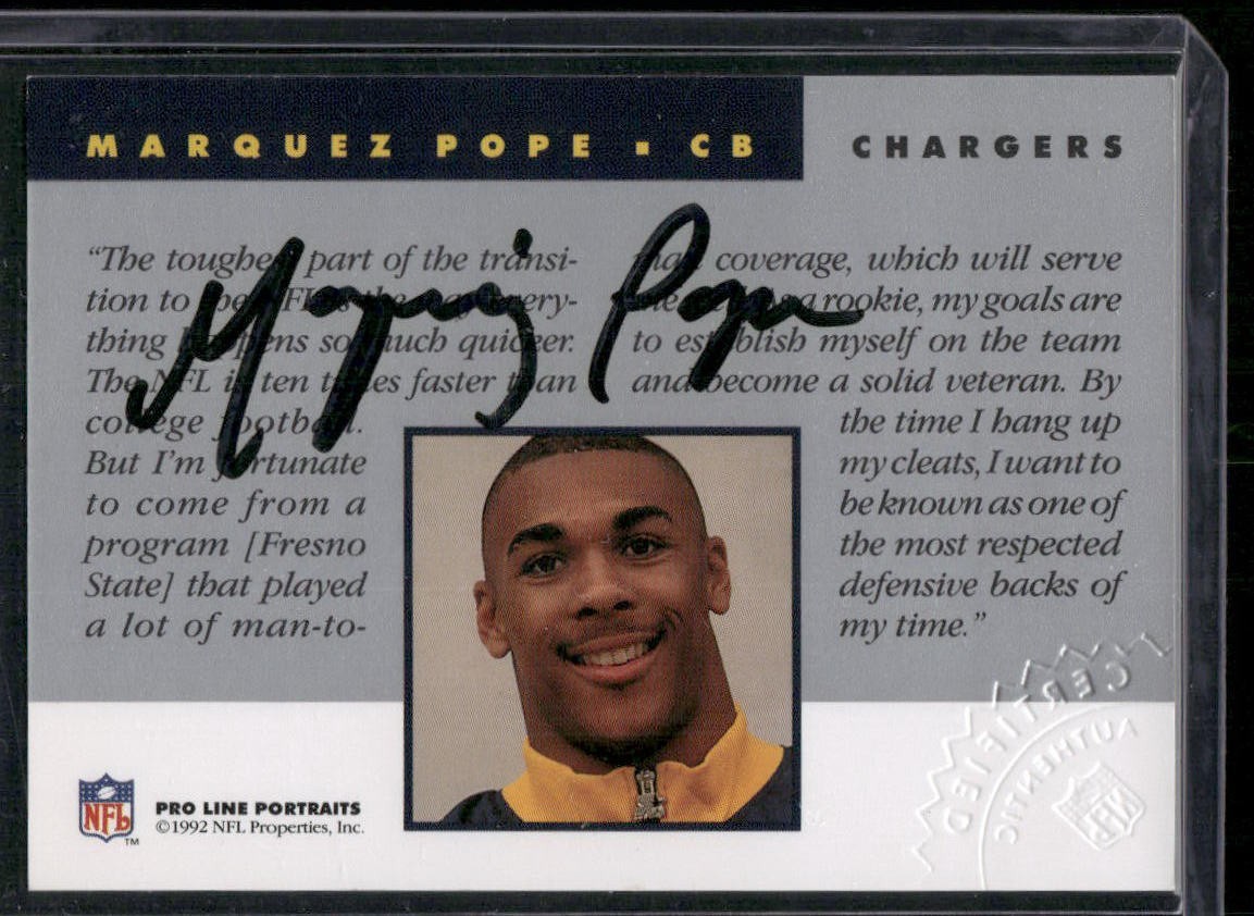 1992 Pro Line Portraits - Autographs Marquez Pope (AU) San Diego Chargers