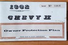 Livret plan de protection propriétaire Chevrolet II Chevrolet GM 1962 52 pages 4" x 7"