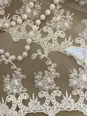 Tulle Embroidered Floral Lace Trim by Yard, 5  Wide, Beige, Sewing and Crafts