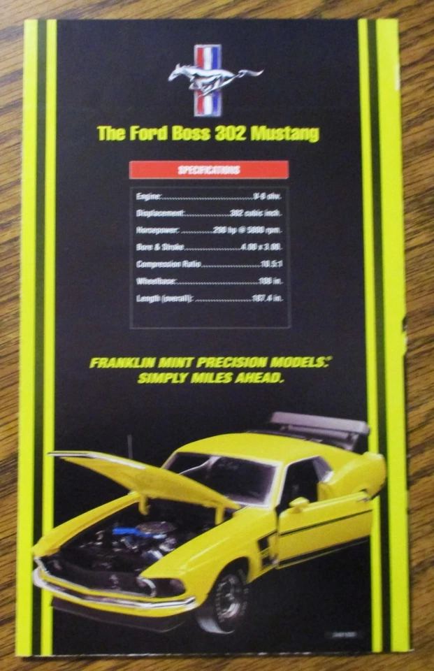 Ford Boss 302 Mustang Sportsroof DieCast Model Brochure Literature Franklin Mint - Image 4 of 4