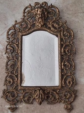 Antq P.E.Guerin Gold Tone BACCHUS God Of Revelry & Wine Beveled Mirror 15" X 10"