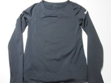 Nike Youth Kids Size M Long Sleeve Shirt Black Crew Neck Dri-Fit Stretch Sport