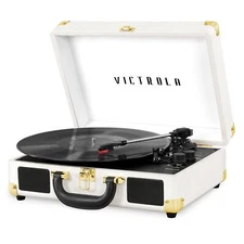 Vintage 3-Speed Bluetooth Portable Suitcase Record Player with Built-in Speak...