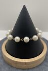 Faux Pearl Gold Tone Chain 8" Bracelet Fashion Jewelry Unmarked