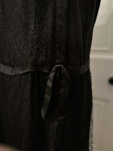 True Antique Web Lace 1920s Drop Waist Silk Black Flapper Dress Sz 14 - Picture 8 of 14