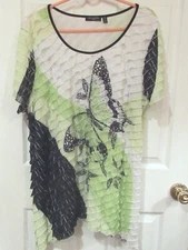 NOTATIONS Black White TUNIC BLOUSE~sz Plus 3X~NEW~RUFFLE~Shark Hem TOP~Butterfly