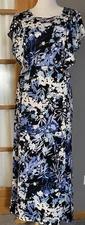 Floral Midi Dress Womens Sz M Blue White Flutter Sleeves Boho Party Cottagecore