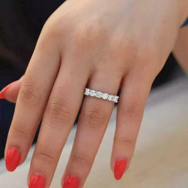 Wedding Band 1.50Ct Diamond 14k White Gold Anniversary Ring Simulated Size 7 - Изображение 4 из 4