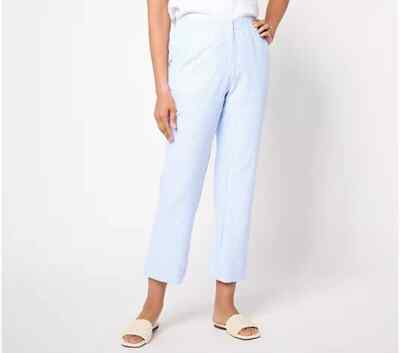 Joan Rivers Regular Woven Seersucker Ankle Pants  Blue/White Large A643832