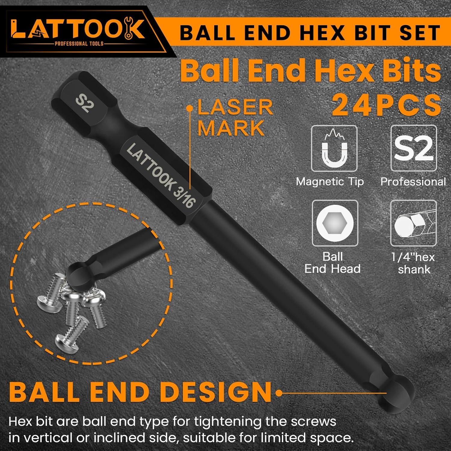 Ball End Hex Head Allen  Drill Bit Set (24PCS Metric & SAE),  1/4" Quick Release