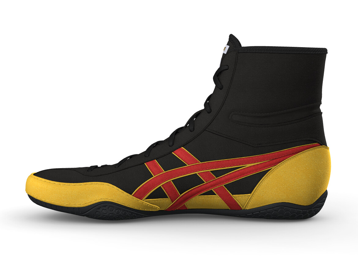 asics Boxing Wrestling Shoes Black × Yellow Red Line 1081A001 NEW