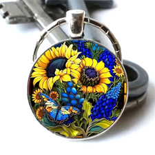 Sunflower Butterfly Keychain Key Chain Ring Bag Backpack Charm