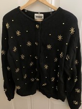 VTG 90s Designers Originals Studio Xmas Sweater Cardigan Jacket Beaded Size L