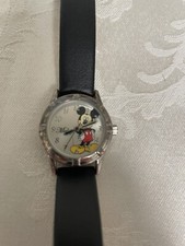 Disney Mickey Mouse Watch MCK193 Black Leather Strap Working
