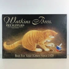 1998  Lynn Kaatz Vintage WATKINS BROS PET SUPPLIES Kitten  Metal Tin Sign