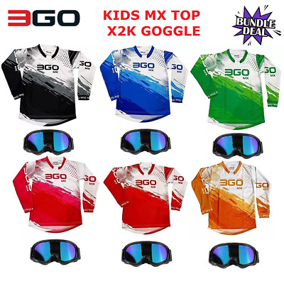 KINDER MX TRIKOT OFF ROAD MOTOCROSS CUB TOPS MTB DIRT QUAD BIKE mit SCHWARZER BRILLE