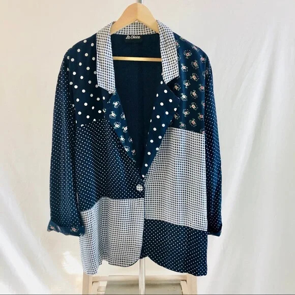 Oversized Patchwork Blazer Blue by Le Choice Size… - image 8