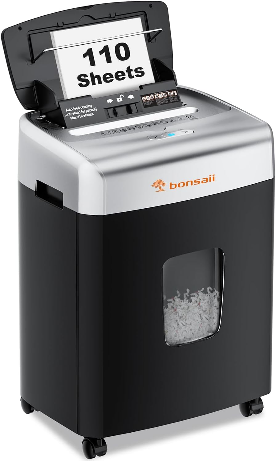 Bonsaii Paper Shredder for Office, 110-Sheet Autofeed Heavy Duty Shredder, 30 Mi-image