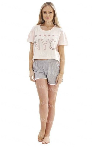 Ladies Pyjama Set NYC Crop Top Shorts 
