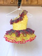 Yellow Sequin Youth 1 Shoulder Leotard  Multi Layered Ruffle Tutu Dance Costume