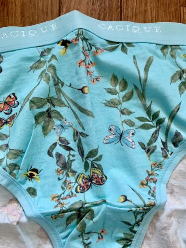Plus Sz 14/16 Lane Bryant Cacique Hipster Cotton Panty Spring Blue Plaid Flower - Picture 2 of 6