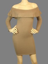 Sexy Long sleeve strapless off the shoulder ruffle top bodycon dress Toupe color