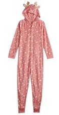 Girls One Piece Pajamas Hooded Reindeer Union Suit Fleece Blanket Sleeper- sz 8