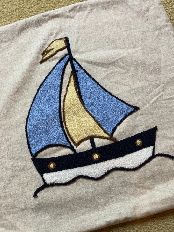 NUEVA Funda Almohada Hecha a Mano Lana Chenilla Punta Aguja Velero Náutico 18" Foto 2 de 4