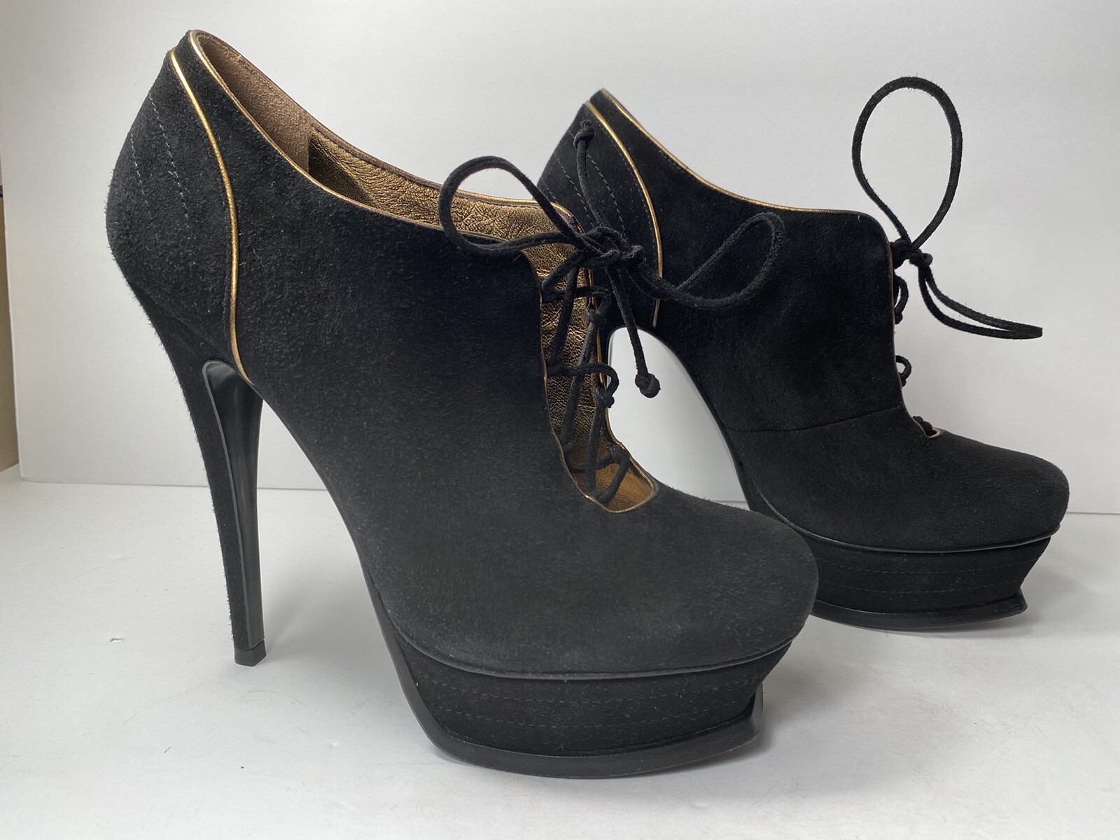 Stivaletti stivaletti YSL Yves Saint Laurent scamosciati tacco nero 36 5 6 6 5