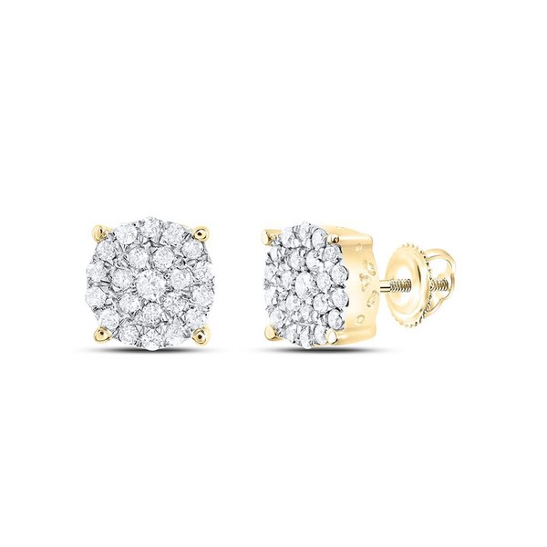 10K Gelbgold Echte Runde Diamant Unisex Cluster Kreis Stecker Ohrringe 1/2 CT-image