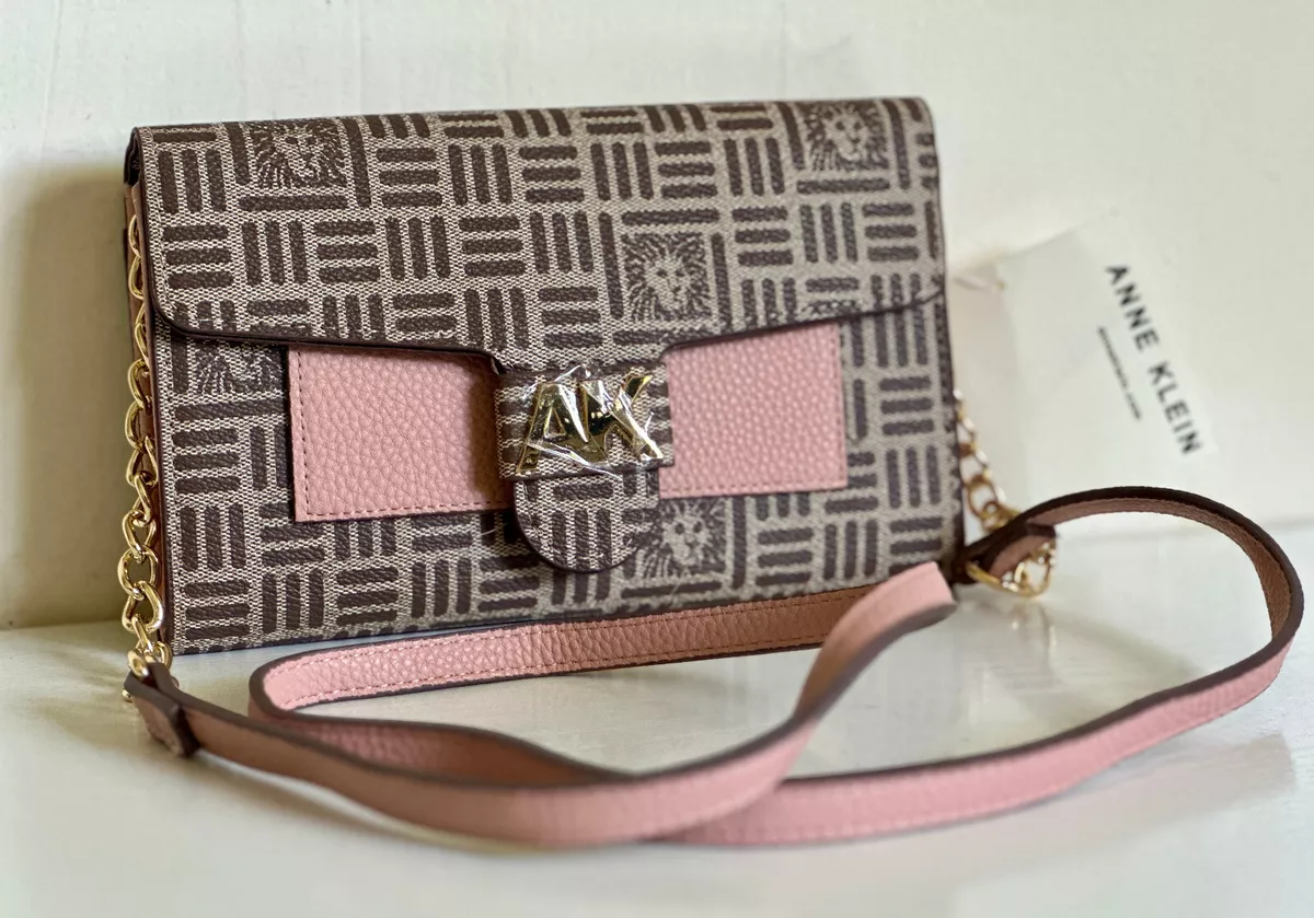 ANNE KLEIN AK CARNATION PINK WALLET ON A CHAIN CROSSBODY SLING BAG