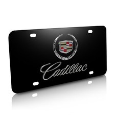 Cadillac Double 3d Logo Black Stainless Steel License Plate