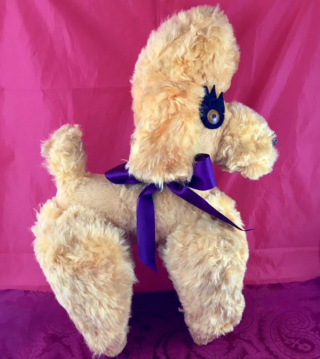 Vtg Large Jee Bee Creations Poodle Yellow 1960's plush stuffed