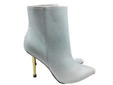  Nine West Womens Ankle High Heel Dress Bootie White Leather 6.5M (lot213)