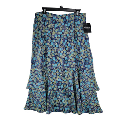 Studio By Liz Claiborne Womens Multicolor Geometric Tiered Skirt Size 10 NWT