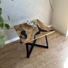 Black Resin Epoxy Coffee Corner Table Top - Wooden Center Epoxy Table Decor