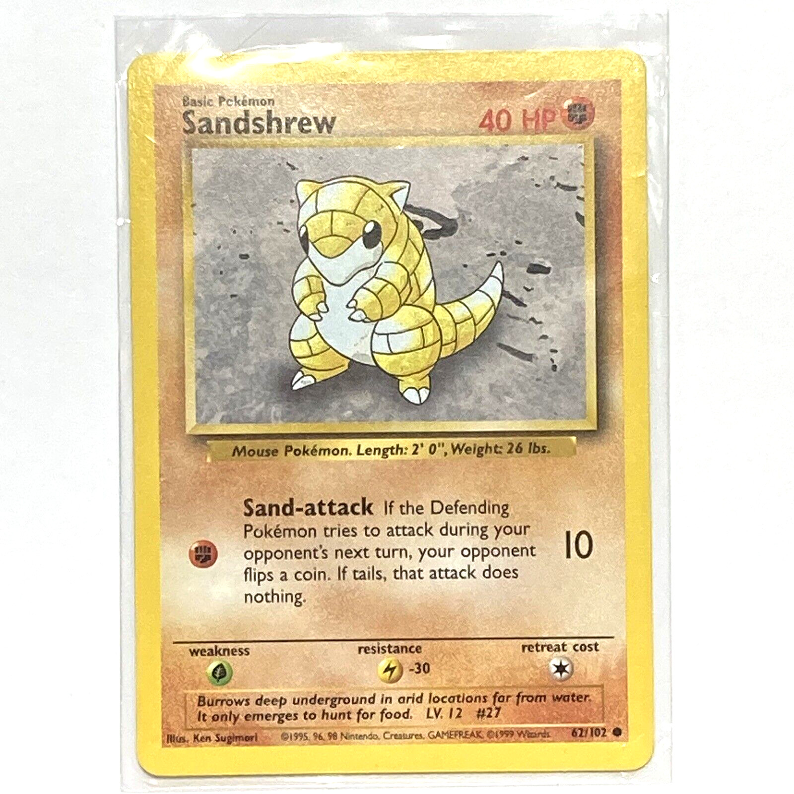 Sandshrew - #62/102 - Base Set - 1999 WOTC Pokemon Card - LP