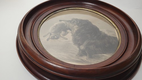 Antique Vintage Richard Ansdell 1800s "Lurcher and Rabbit " Wood Oval Framed Art - Picture 11 of 16