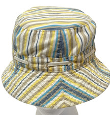 Childs Bucket Summer Sun Hat Brimmed Reversible Cotton Stripes