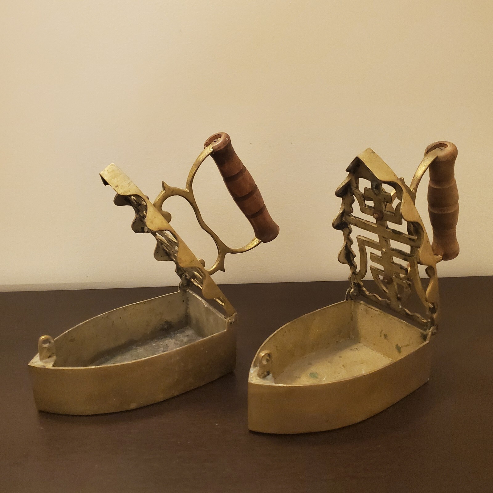 2 Solid Brass Charcoal Irons Clothes Iron Home Decor Belgam Belgaum box